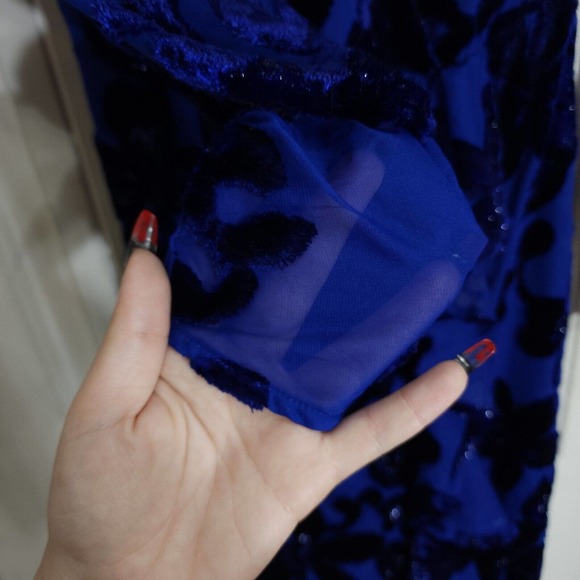 House of Harlow Revolve Womens Dress Ivan Blue Velour Burnout Ruffle Slit Sz XXS - Picture 10 of 15
